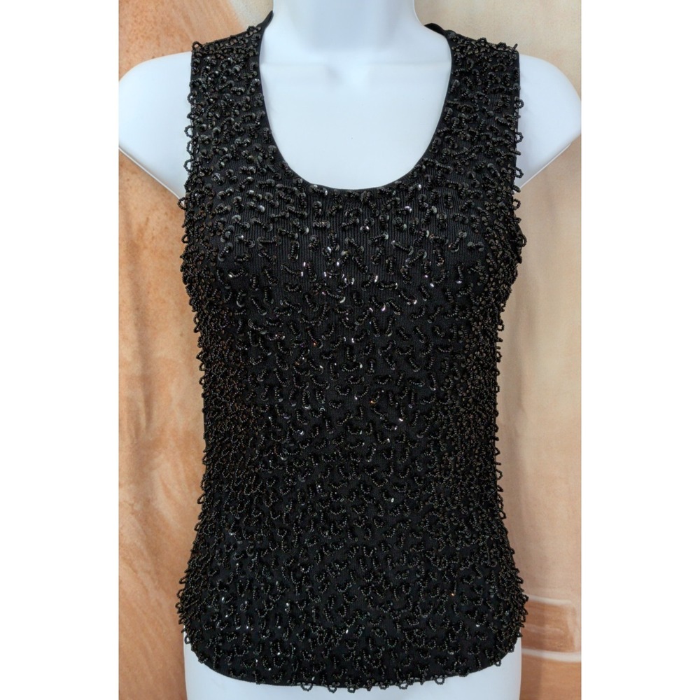 Radzoli Vintage Beaded Black Tank Top